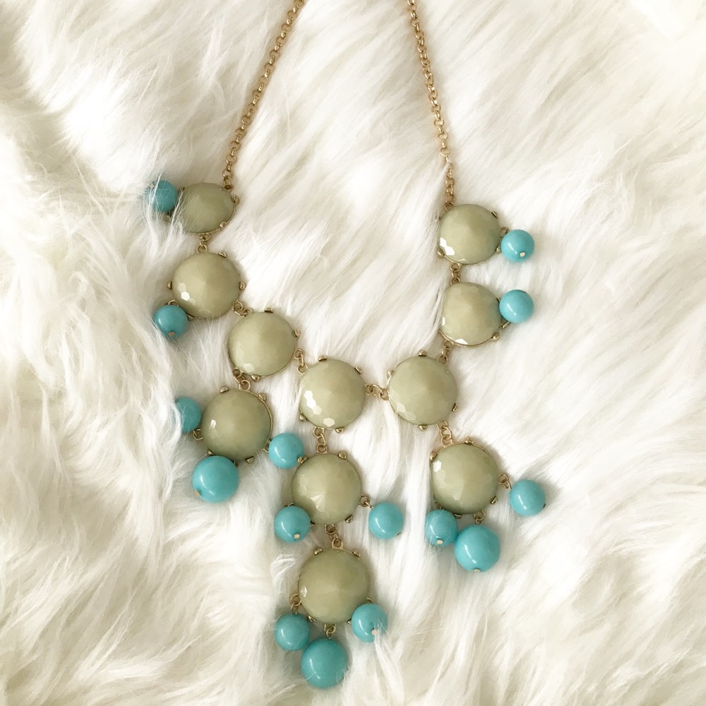 Chunky Statement Necklace Blue and Seafoam Green